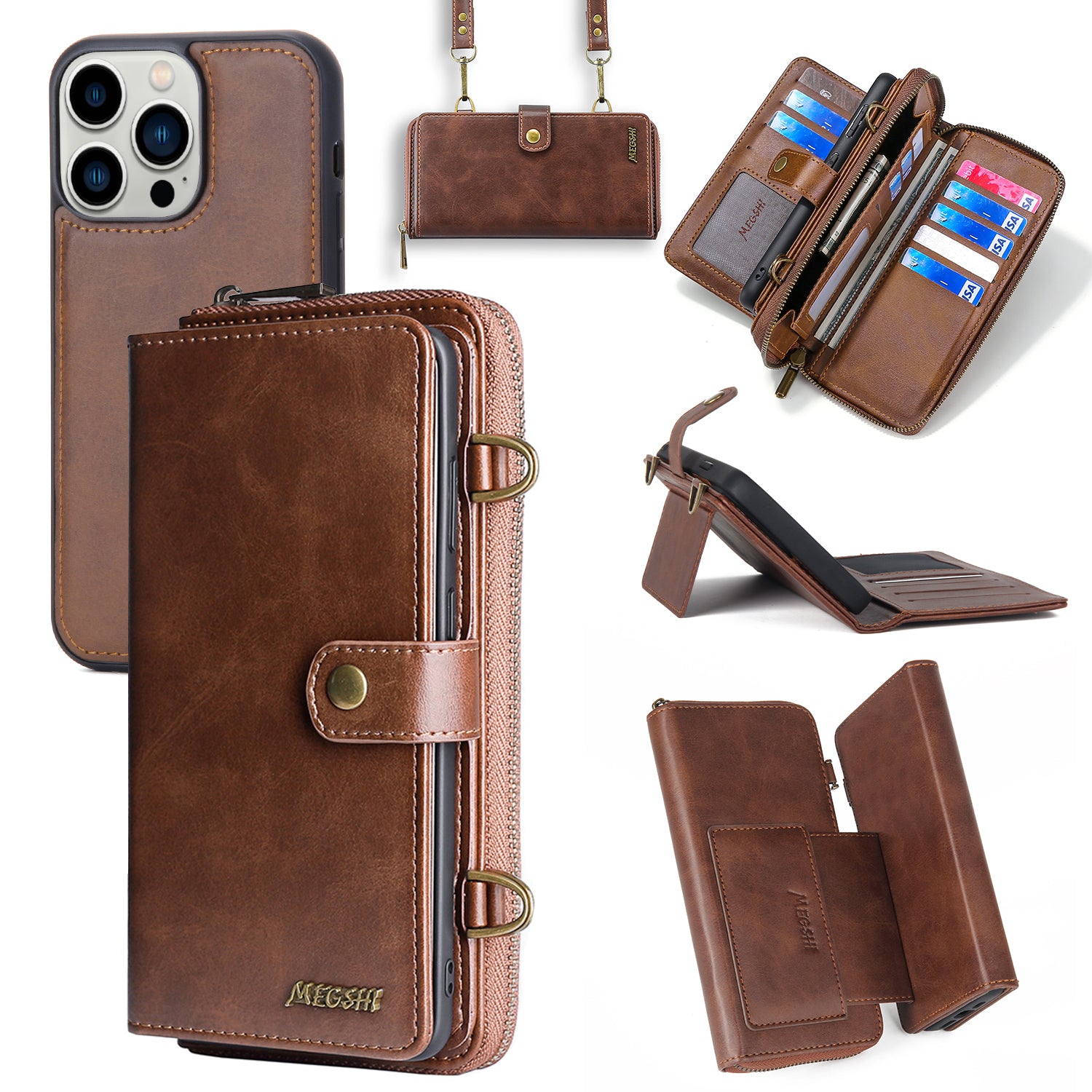 MEGSHI 020 Series for iPhone 14 Pro Max Detachable 2-in-1 Wallet PU Leather Phone Case with Stand MEGSHI 020 Series for iPhone 14 Pro Max Detachable 2-in-1 Wallet PU Leather Phone Case with Stand